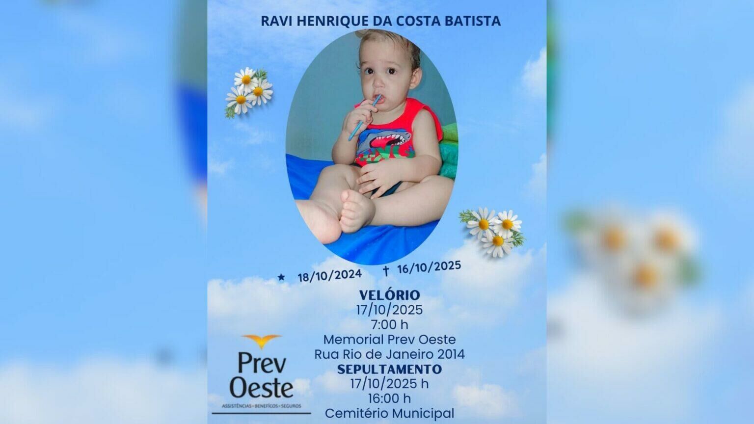 Imagem de compartilhamento para o artigo Bebê que morreu após se afogar em piscina em São Gabriel do Oeste faria 1 ano neste sábado da MS Todo dia